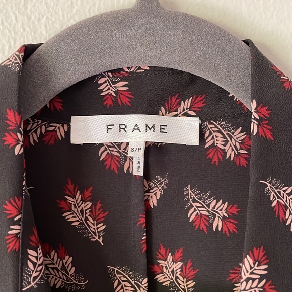 FRAME Silk Floral Print Button Front Ruffle Sleeve Shirtdress in Noir Multi - Picture 7 of 10